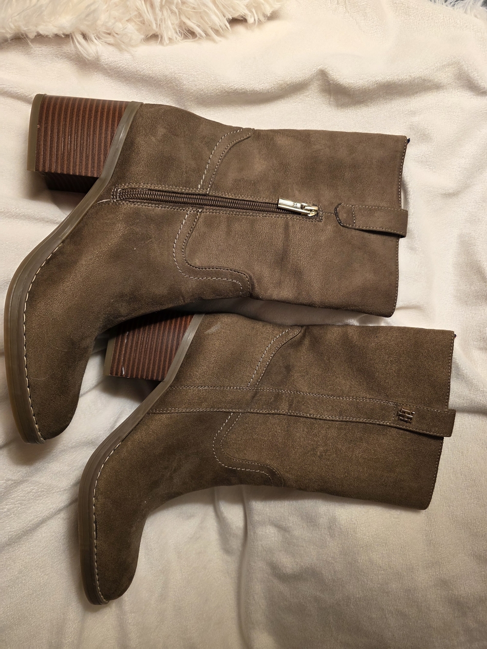 Tommy Hilfiger Brown Suede Mid-Calf Block Heel Boots Size 8